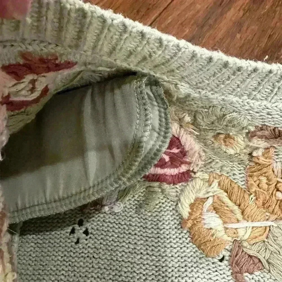 Margules vintage Knit Embroidered Cottagecore Mint Floral Cardigan Sweater large - Picture 4 of 6